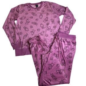 Disney Women's M 2 Piece Silky Stretch Fleece Pajama‎ Set Winnie The Pooh Pink